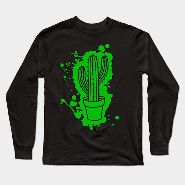 San Pedro Cactus - Splatter Cut Out Green Long Sleeve T-Shirt by Arkoen-Arts